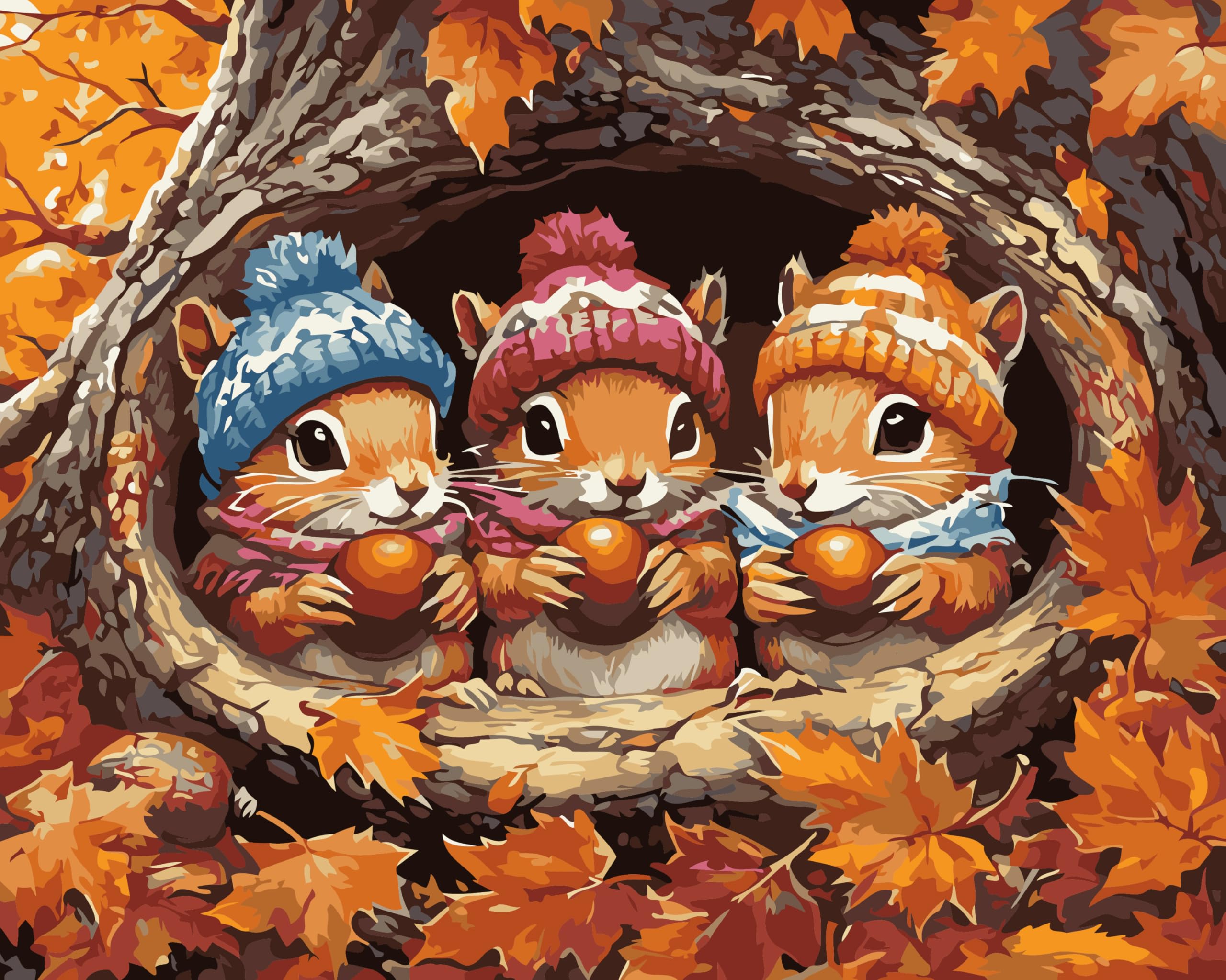 CaptainCrafts Paint by Numbers for Adults Beginner 16x20 Inch DIY Craft Art Paintings Home Wall Decor (Frameless, Cute Three Squirrels)