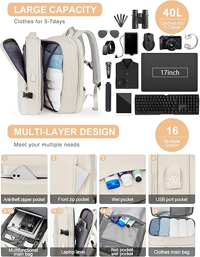 Miniatura 8 de Mochila de viaje grande para mujer, mochila de transporte, mochila de senderismo, mochila impermeable para deportes, escuela, portátil, mochila,