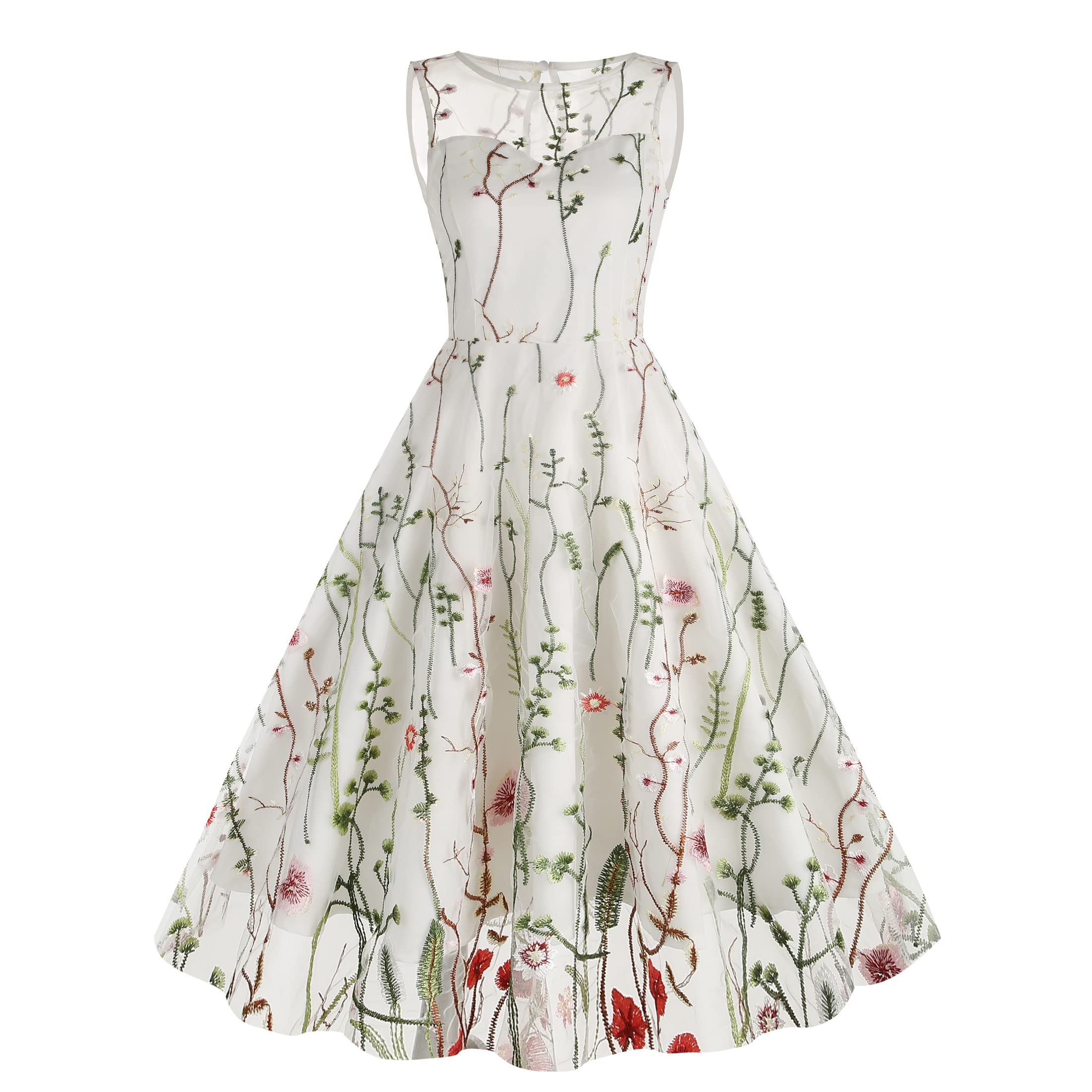 Wellwits Vestido para mujer, estilo vintage, estilo formal, de tul bordado, floral