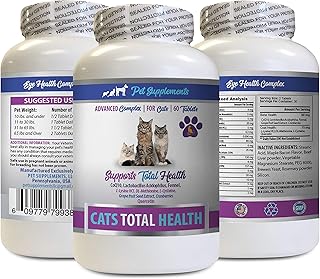 PET SUPPLEMENTS cat Hip and Joint Treats - Cats Total Health Complex - Joint Coat Eye Immune Support Formula - Vitamin a for Cats - 1 Bottle (60 Tablets)
