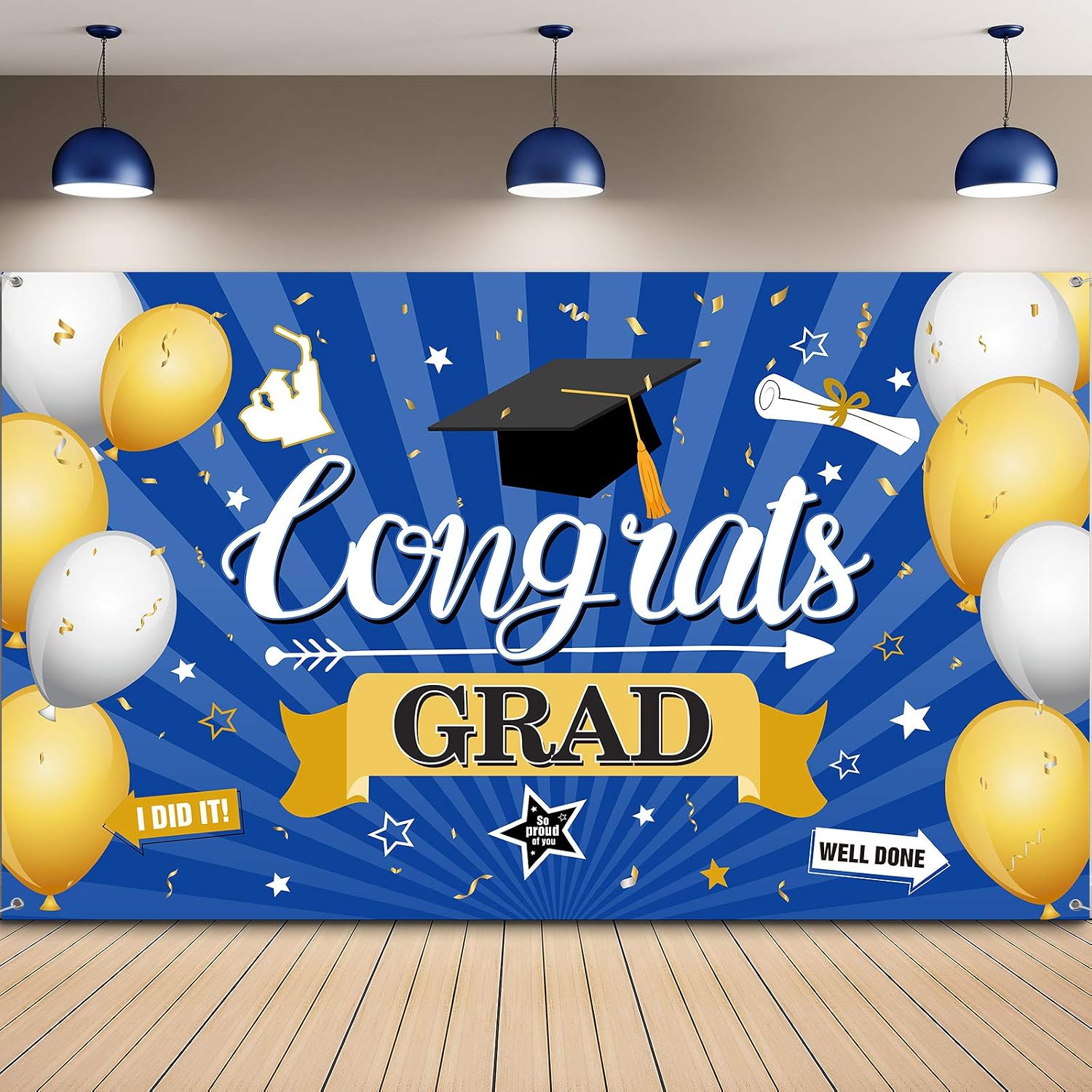 Graduation Decorations 2023 Congrats Grad Banner Graduation Photography Backdrop Banner Photo Background Banner for Graduation Party Prom Photo Booth Banner, 72.8 x 43.3 Inch (Blue)
