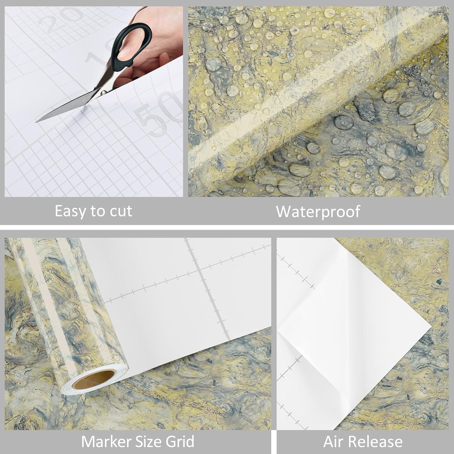 WESTICK Glossy Gold Marble Contact Paper Yellow Marble Countertop Peel and Stick Waterproof Kitchen Wallpaper Self Adhesive Modern Cream Granite Countertop Wrap for Table Vanity Bathroom 15.8"x200"