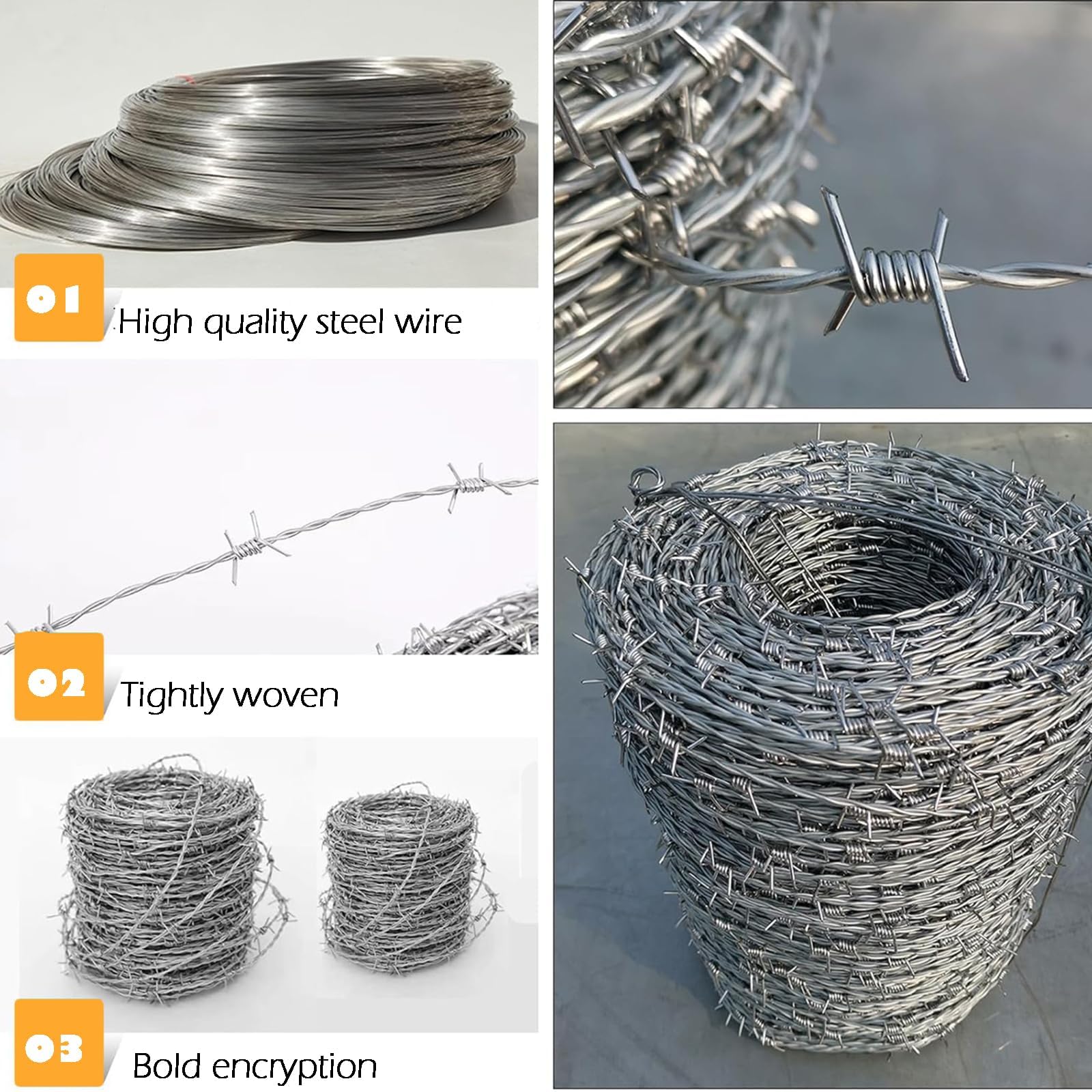 Cercas de Alambre de Espino - 4 Puntos Galvanizados - Práctico para Proteger Huertos/Ganado - Resistente a la Tracción,2.2mm,100m(328ft)