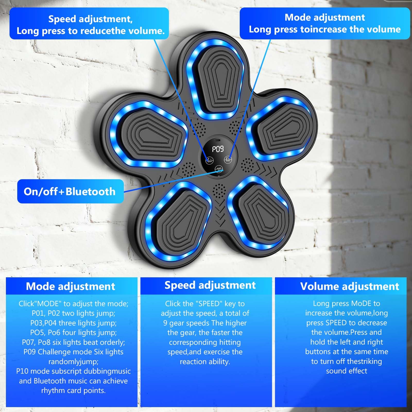 Music Boxing Machine, Boxe musicale, Macchina musicale a LED, con Bluetooth e guantoni da boxe, 9 velocità e modalità di allenamento