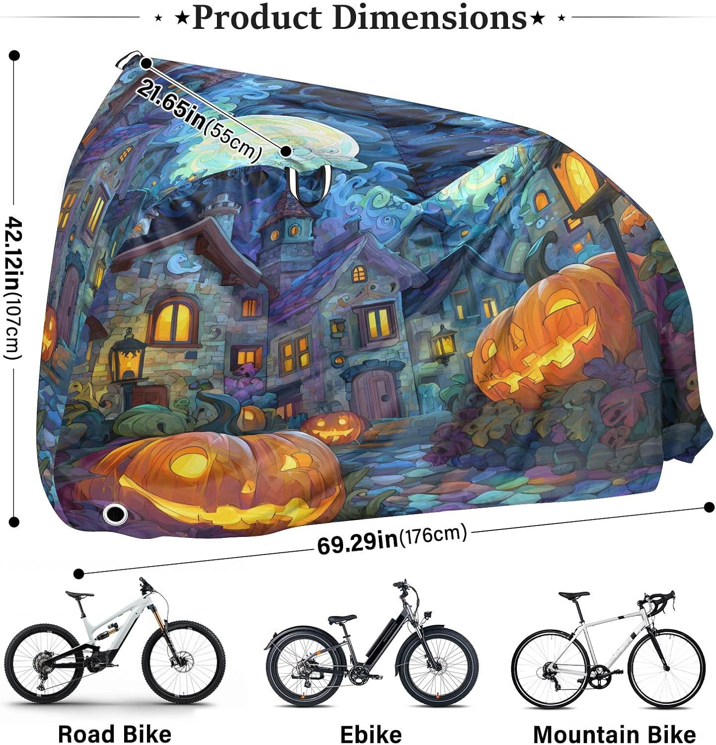 ALAZA Pumpkin House Halloween Bike Cover Waterproof Outdoor Ebike Bicycle Covers Tarp Protection for 1/2 Bikes, Sun UV Dust Wind Proof