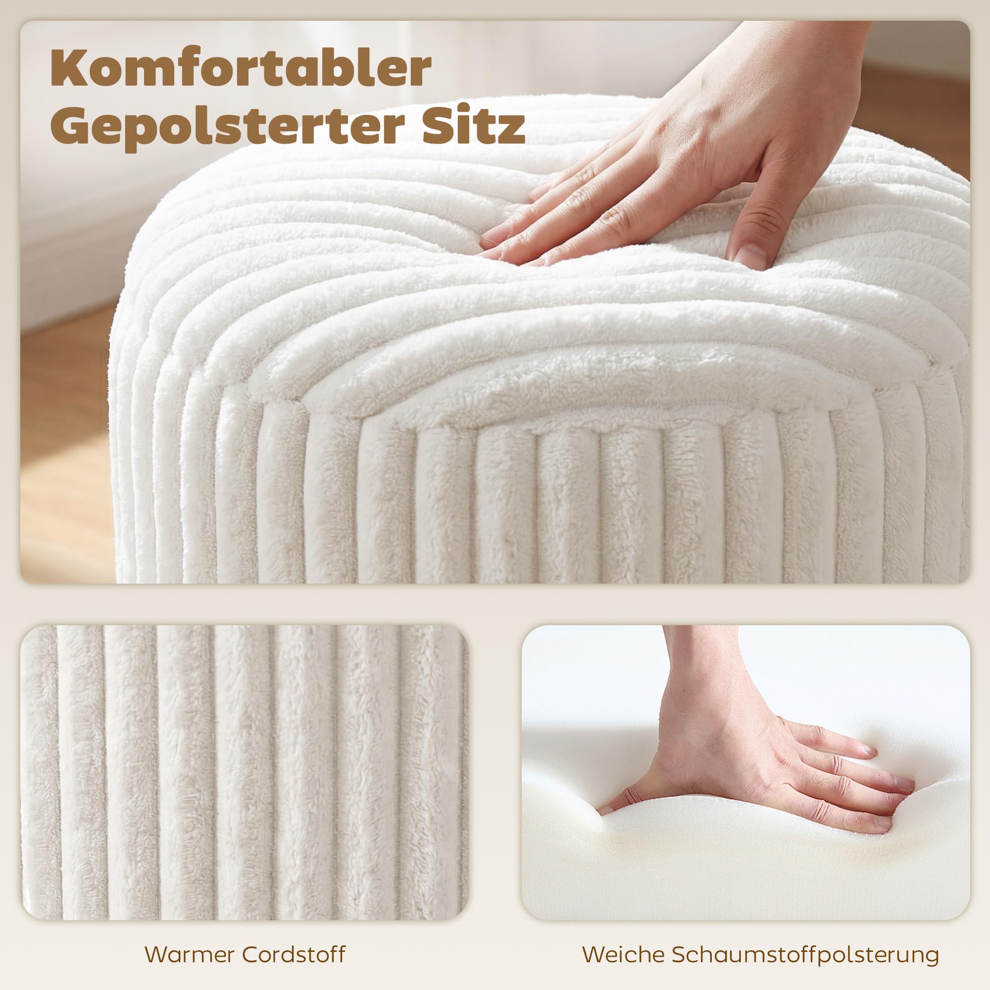 HOMCOM Sitzhocker mit Stauraum, Runder Hocker Modern, 35x35x45 cm Weiß