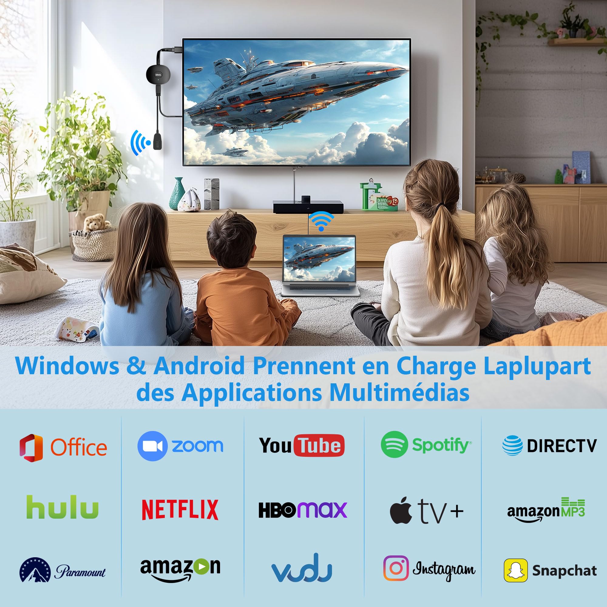 SOCLLLife Adaptateur HDMI sans Fil 4K Miracast HiFi Dongle pour PC/Moniteur/Projecteur HDTV