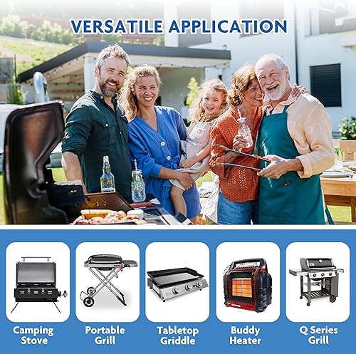 Miniatura 6 de Gawinco Manguera adaptadora de propano de acero inoxidable de 5 pies, adaptador de tanque de propano de 1 libra a 20 libras, apto para estufas