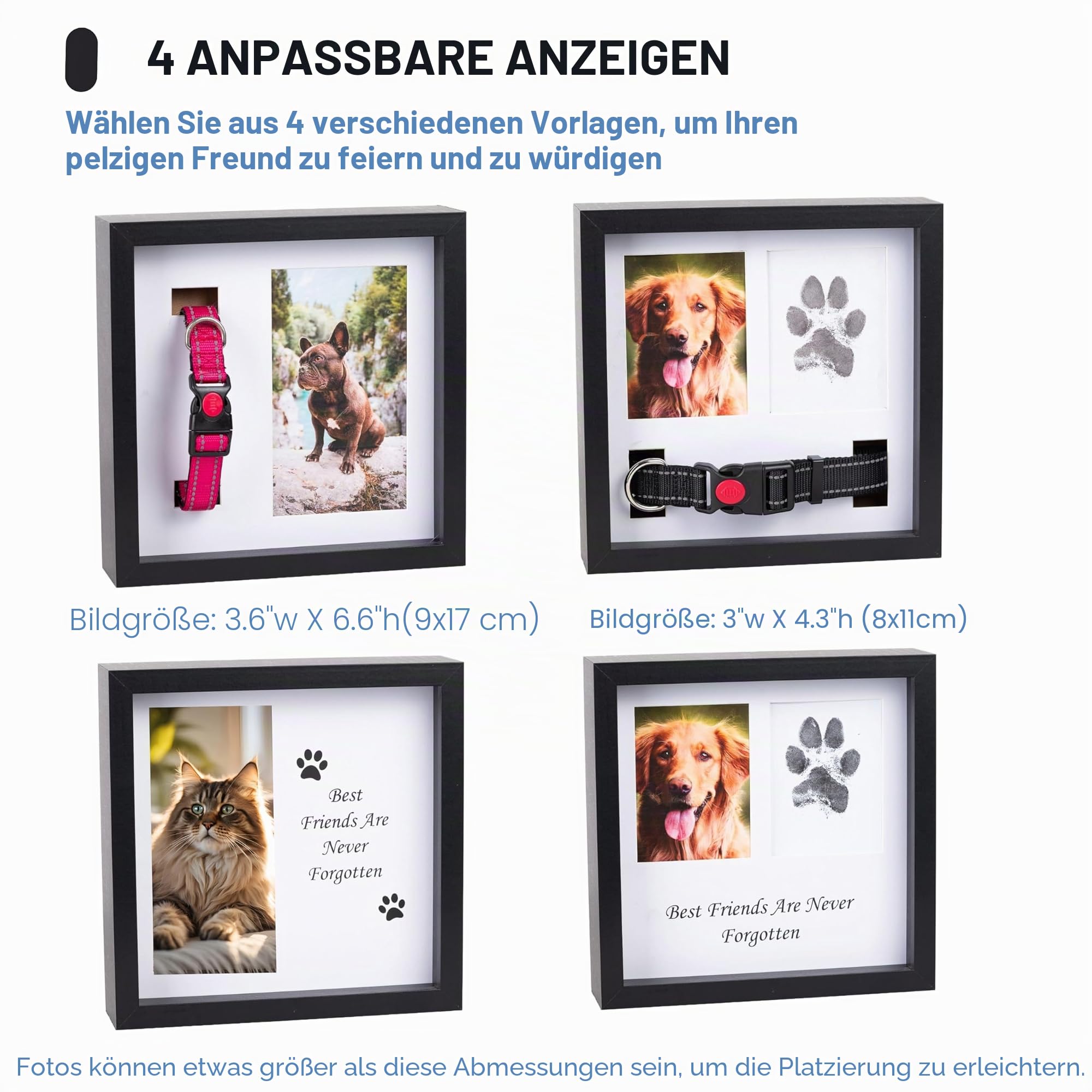 OtterPets Gedenkbilderrahmen für Hunde, 4 anpassbare Felder, 22,9 x 22,9 cm, Pfotenabdruck-Set für Hunde, Gedenkgeschenk bei Hundeverlust, Andenken-Set für Pfotenabdrücke