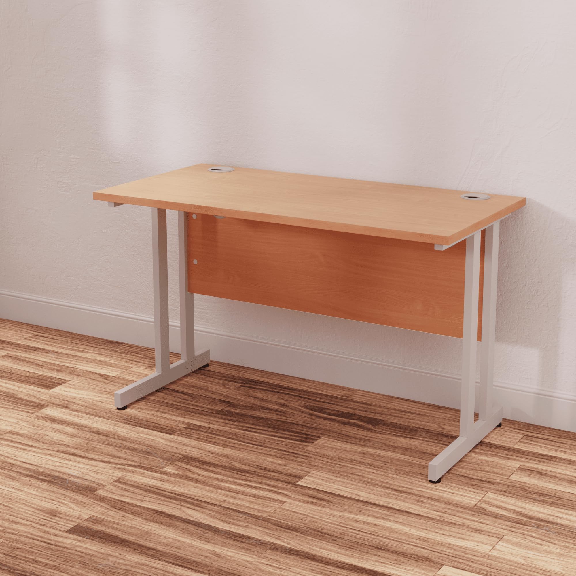 OPO Impulse Freestanding 1200mm Rectangular Slimline Desk Silver Cantilever Leg | Sturdy Build Weather & Heat Resistant Melamine Finish Slim line Desk Beech Silver