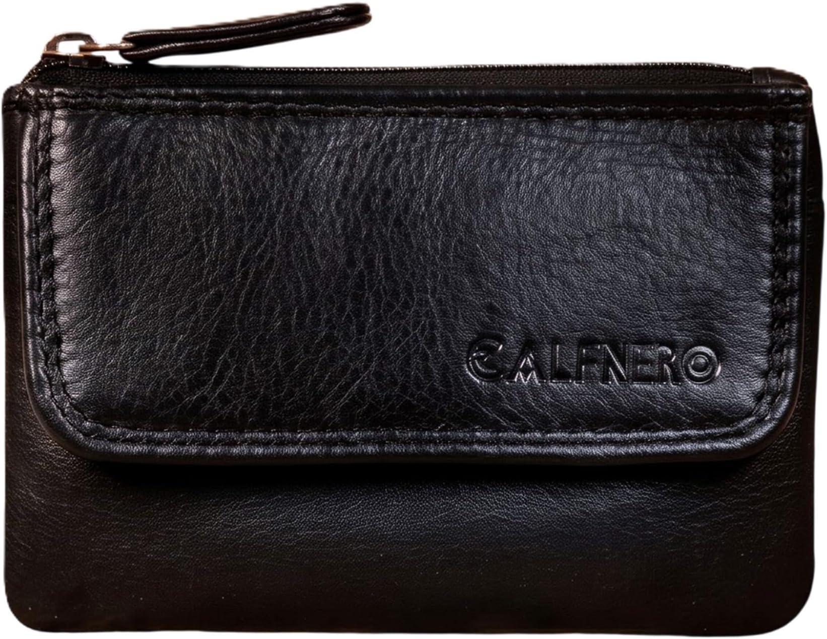 Genuine Leather Key Case & Coin Wallet for Men & Women | Premium Leather Key Holder with Zipper Closure (Black) | Compact Key Organizer, Coin Purse and Card Pouch | Unisex Compact Wallet