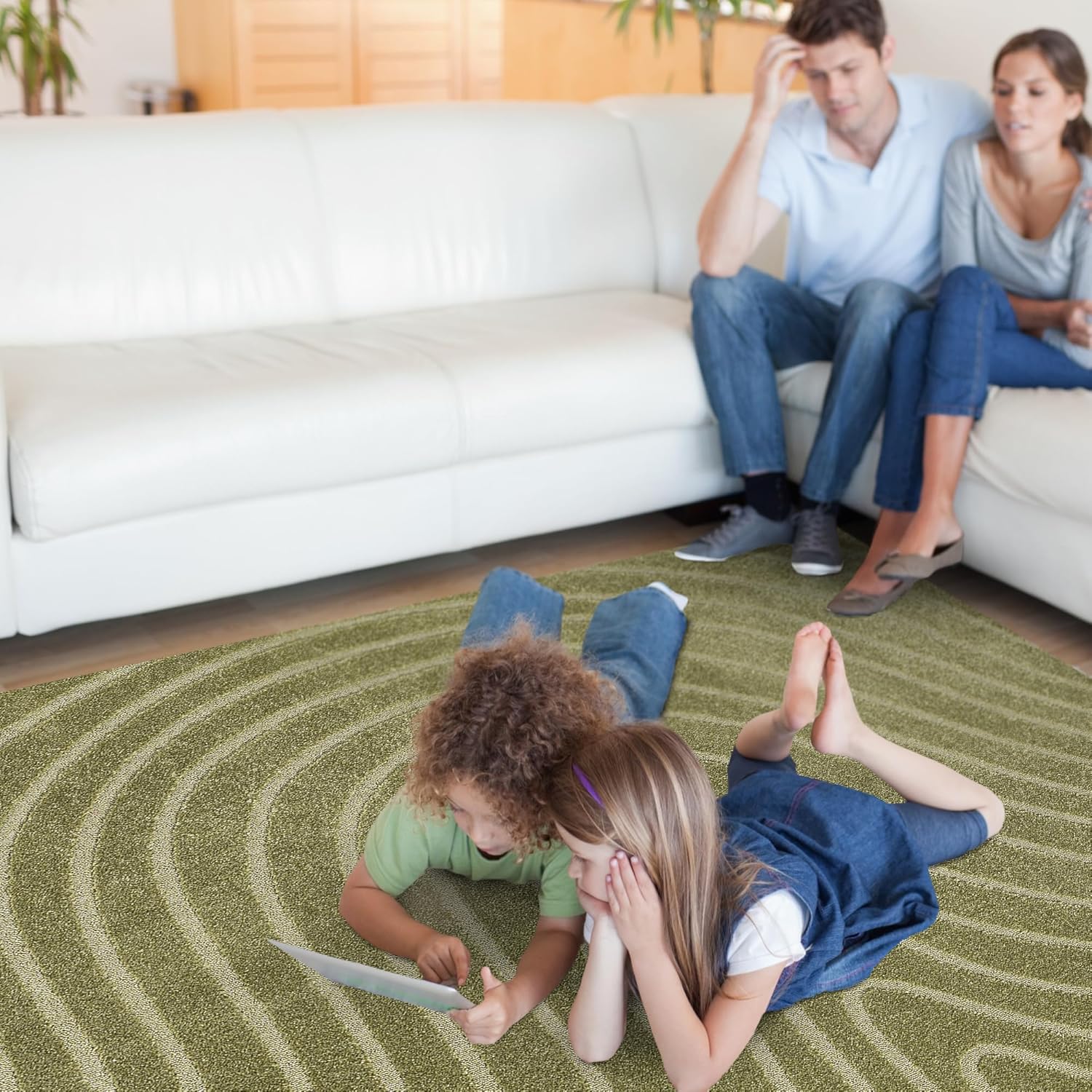 LUXE WEAVERS Modern Geometric Wave Green 2x3 Area Rug, Contemporary Stain Resistant Carpet