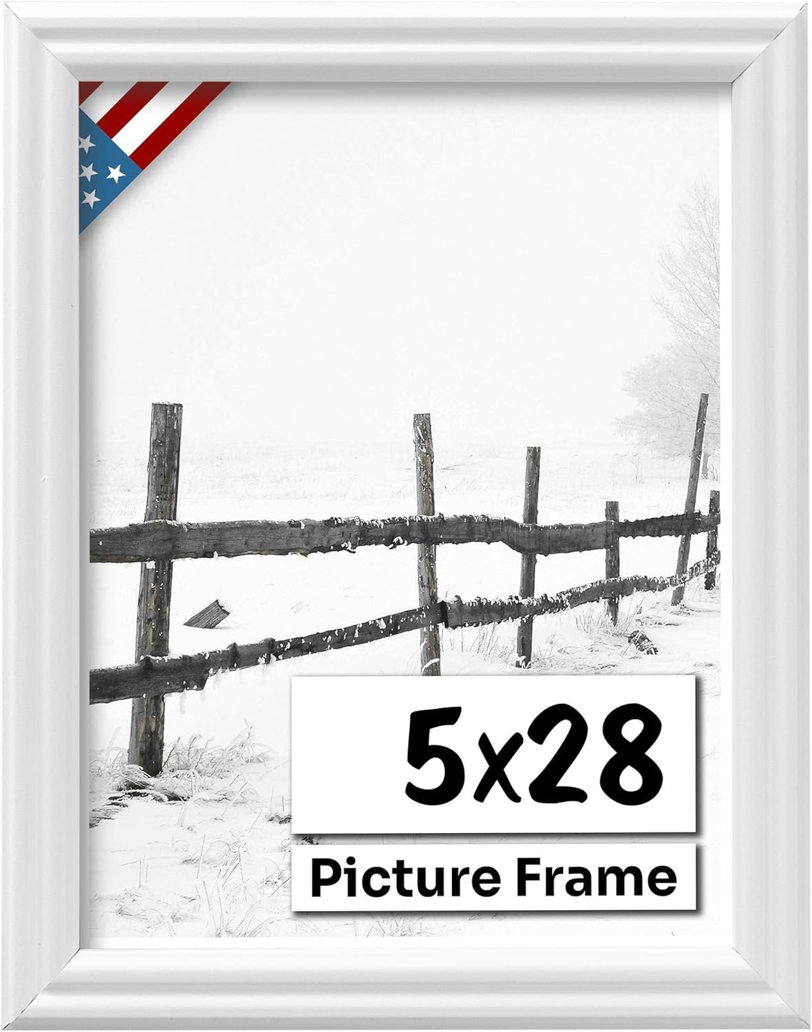 White 5x28 Picture Frame .75" Inch Wide - White Wall Decor Handmade Solid Wood Frames with Preinstalled Hangers and UV Blocking Plexiglass 28x5 Frame