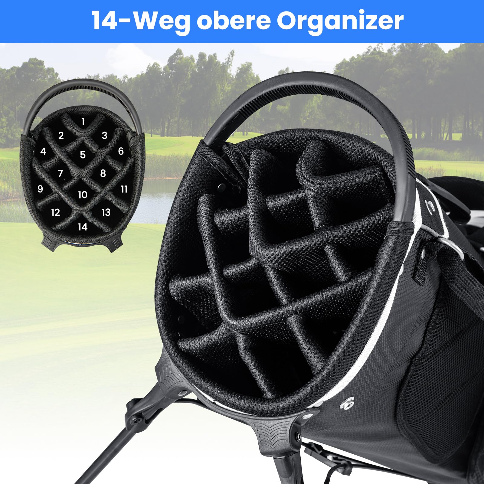 COSTWAY Golf Bag, 6er/8er/14er Unterteilung Golf Stand Bag, Golf Trolley Bag Golftasche, leichte Pencil Bag tragbar für Männer & Frauen