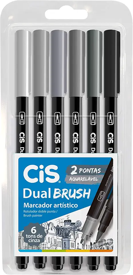 MARCADOR ARTISTICO, CIS, DUAL BRUSH 58.0303, CINZA, PACOTE COM 6