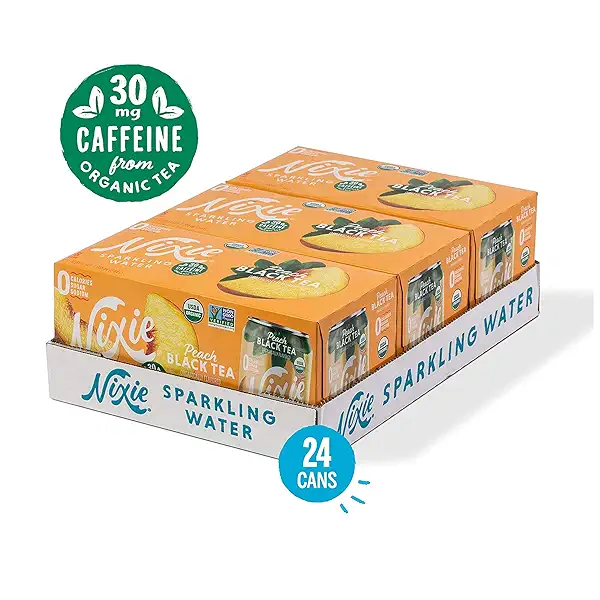 Nixie Sparkling Water, Peach Black Tea, Lightly Caffeinated (30mg) | 12 fl oz cans, 24 pack | Organic, Vegan, Non-GMO, Gluten Free, 0 Calories, 0 Sugar, 0 Sodium 3
