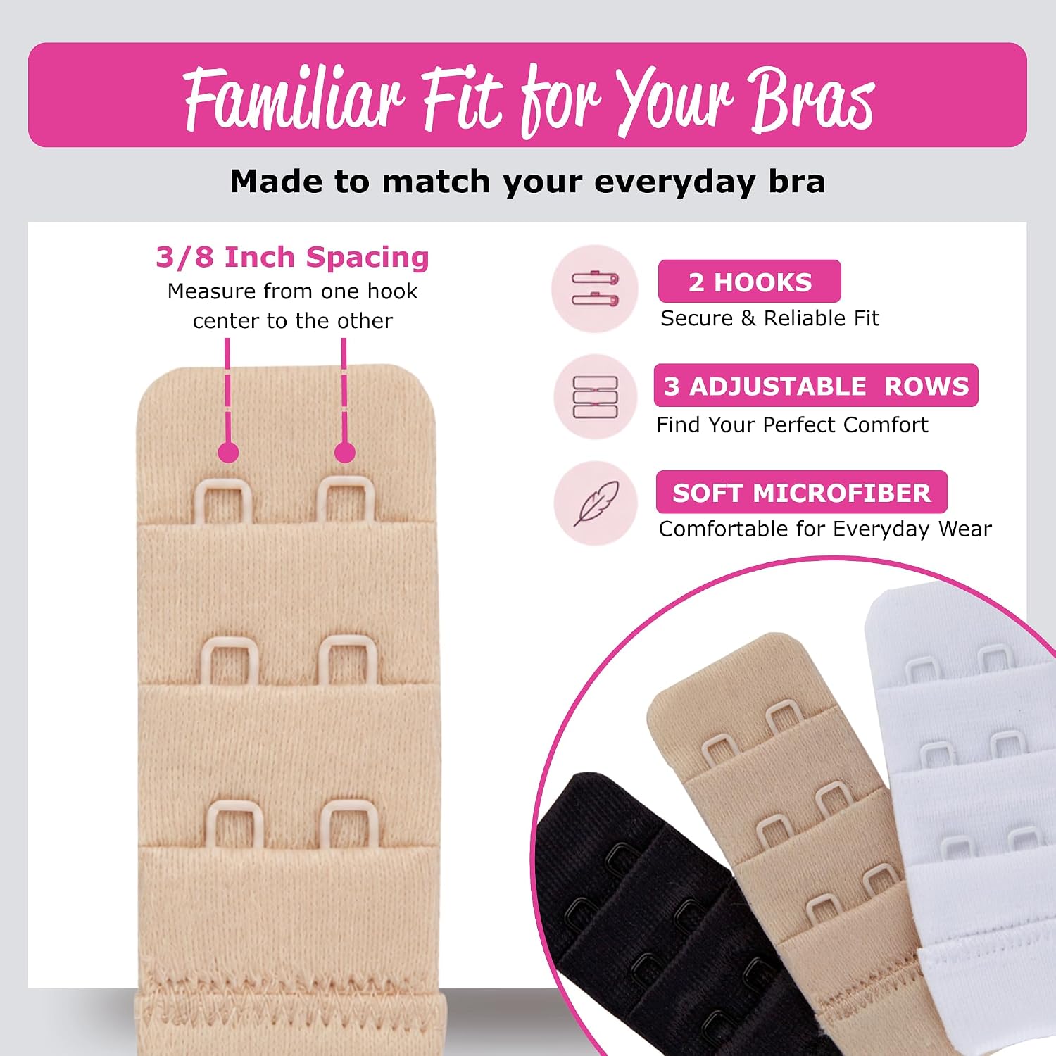 Fashion First Aid Brah! Extenders (3-Pack) – Adds Security, Breathing Room to Tight Bras – Soft Microfiber Bra Extender Pack