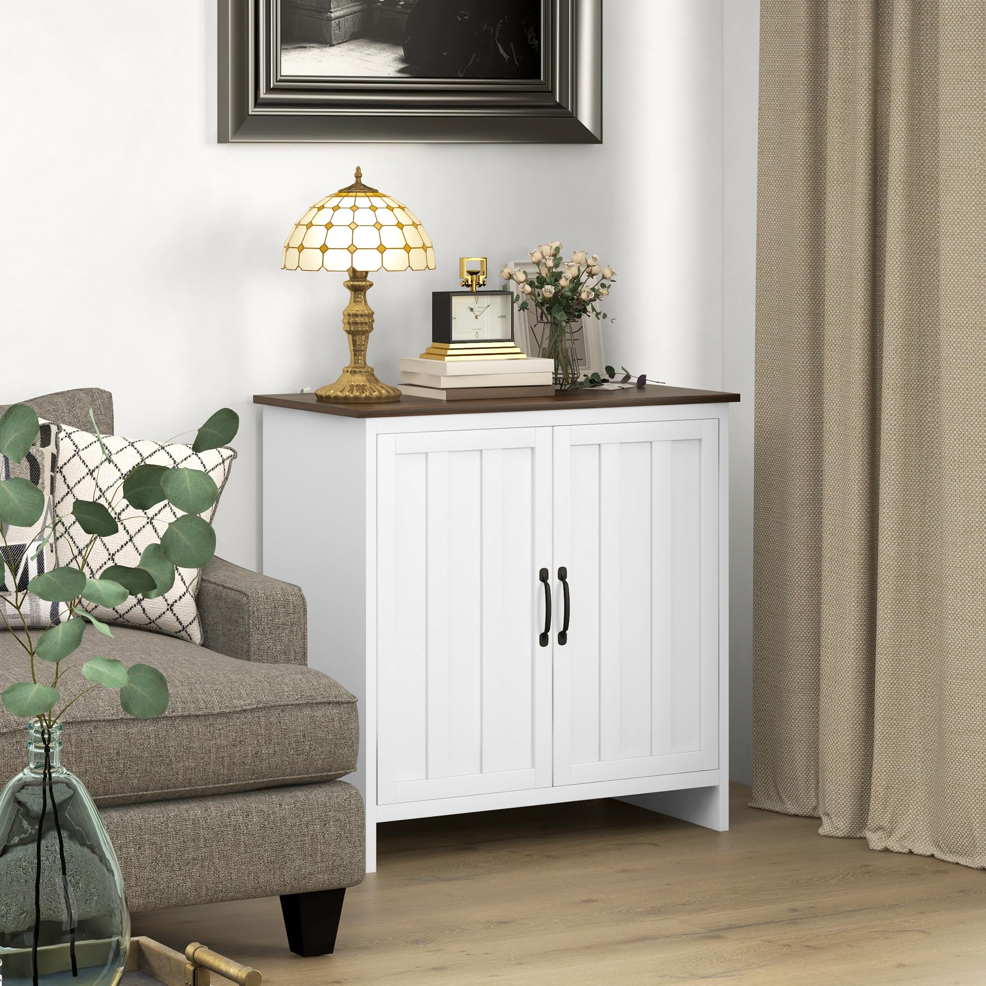 HOMCOM Credenza Cucina Moderna Mobile 2 Ante in Legno 80x39.7x80cm Bianco | Ripiano Regolabile, per Soggiorno e Ingresso