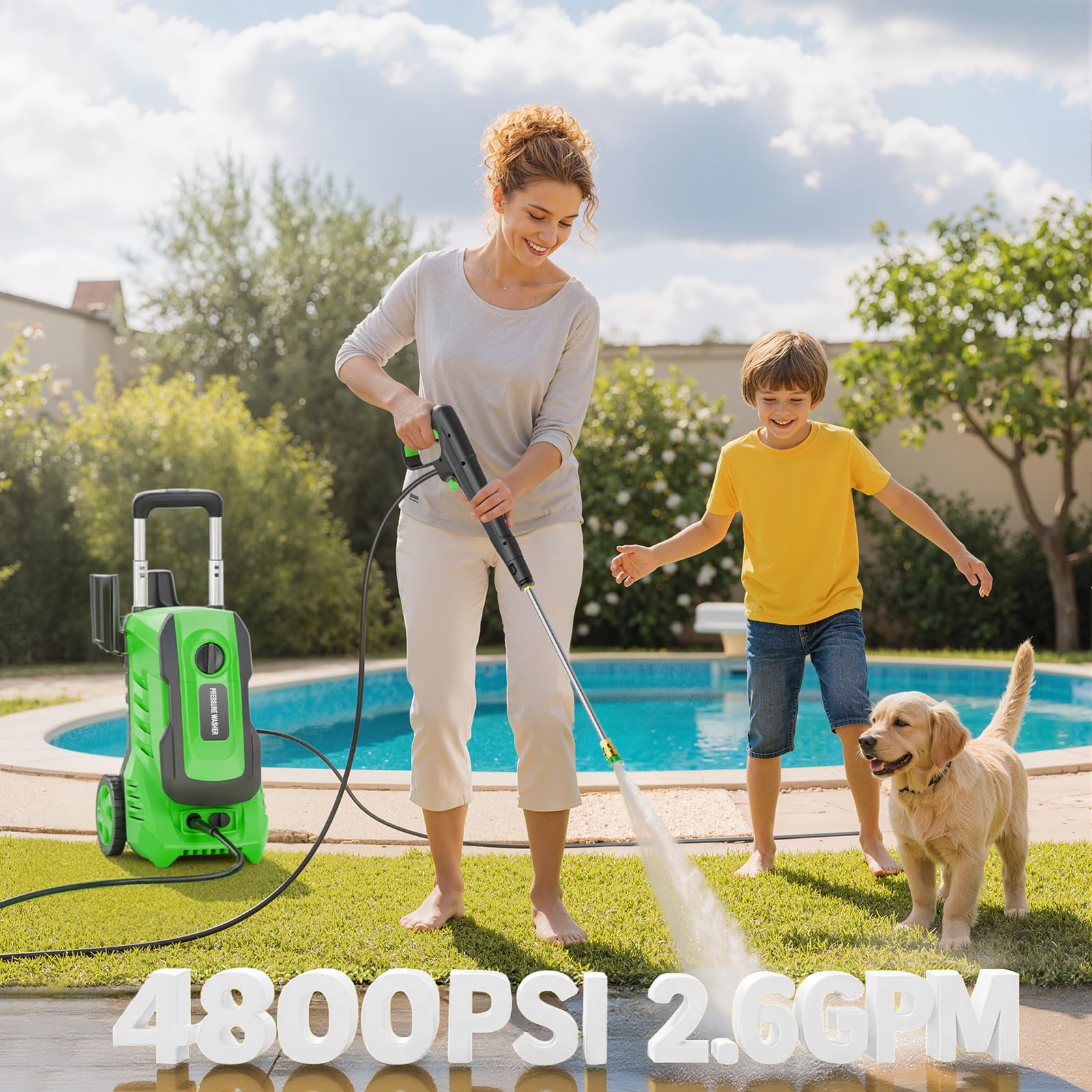 Pressure Washer 4800PSI 2.6GPM Power Washer with 4 Quick Connect Nozzles, High Pressure Cleaning Machine with Foam Cannon for Cars/Fences/Driveways/Home Cleaning