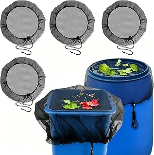 Rain Barrel Mesh Cover - 6Pcs 23.6inch Water Collection Bucket Net with Adjustable Drawstring, Tank Protector Filter Screen for Prevent Fallen Leaves Debris Small Objects in Outdoor Garden
