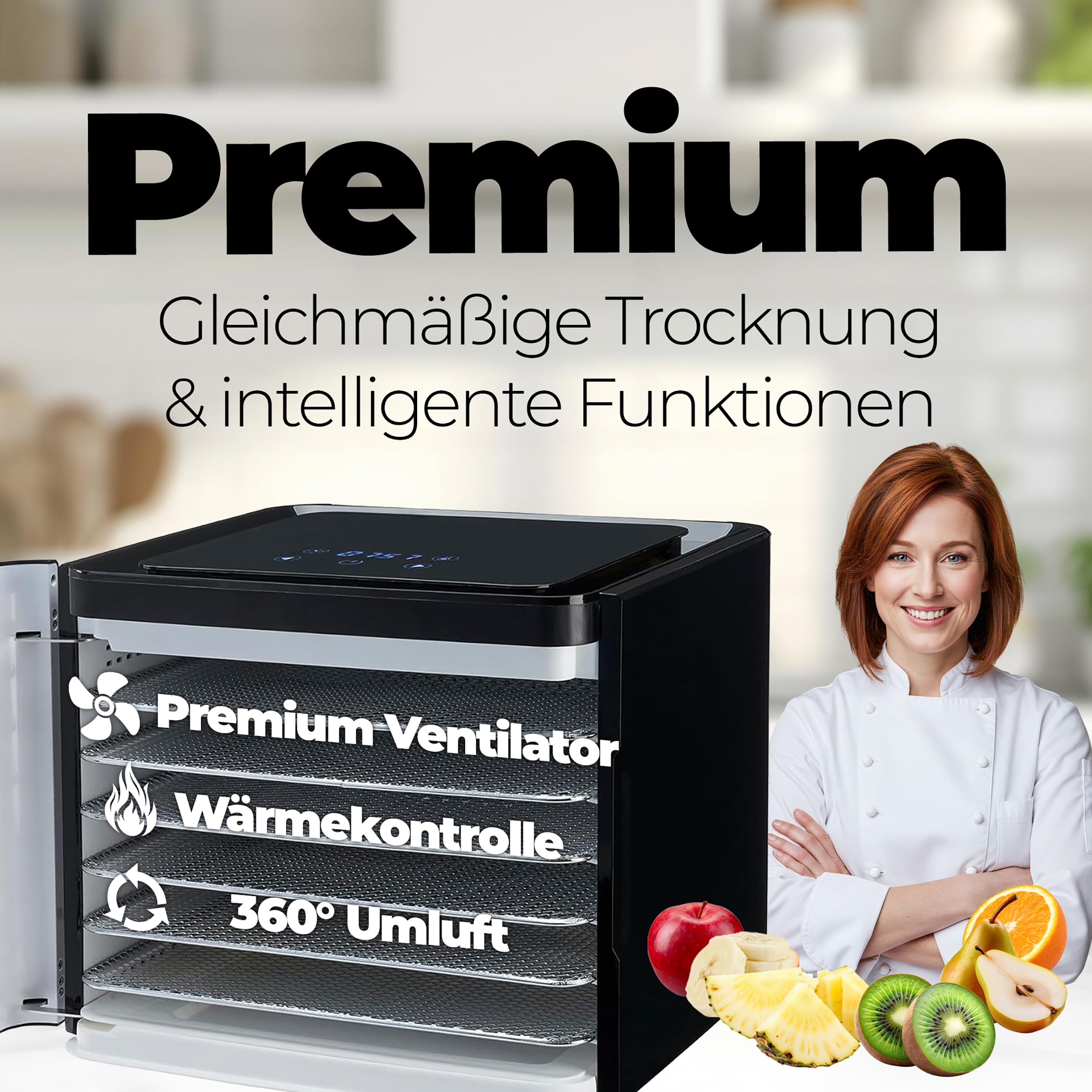 Nebula Lebensmitteltrockner 400W Mit 6 Edelstahl-Ebenen | Schwarz | Digitaler Lebensmitteltrockner Für Obst, Gemüse, Fleisch Und Kräuter – Led-Timer Und Einstellbare Temperatur