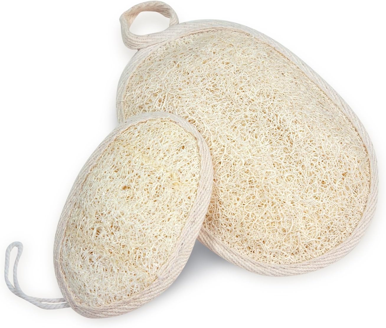 Natural Loofah Bath Sponge Pads for Hand and Foot 2 Pack (Oval 6.5 inch)
