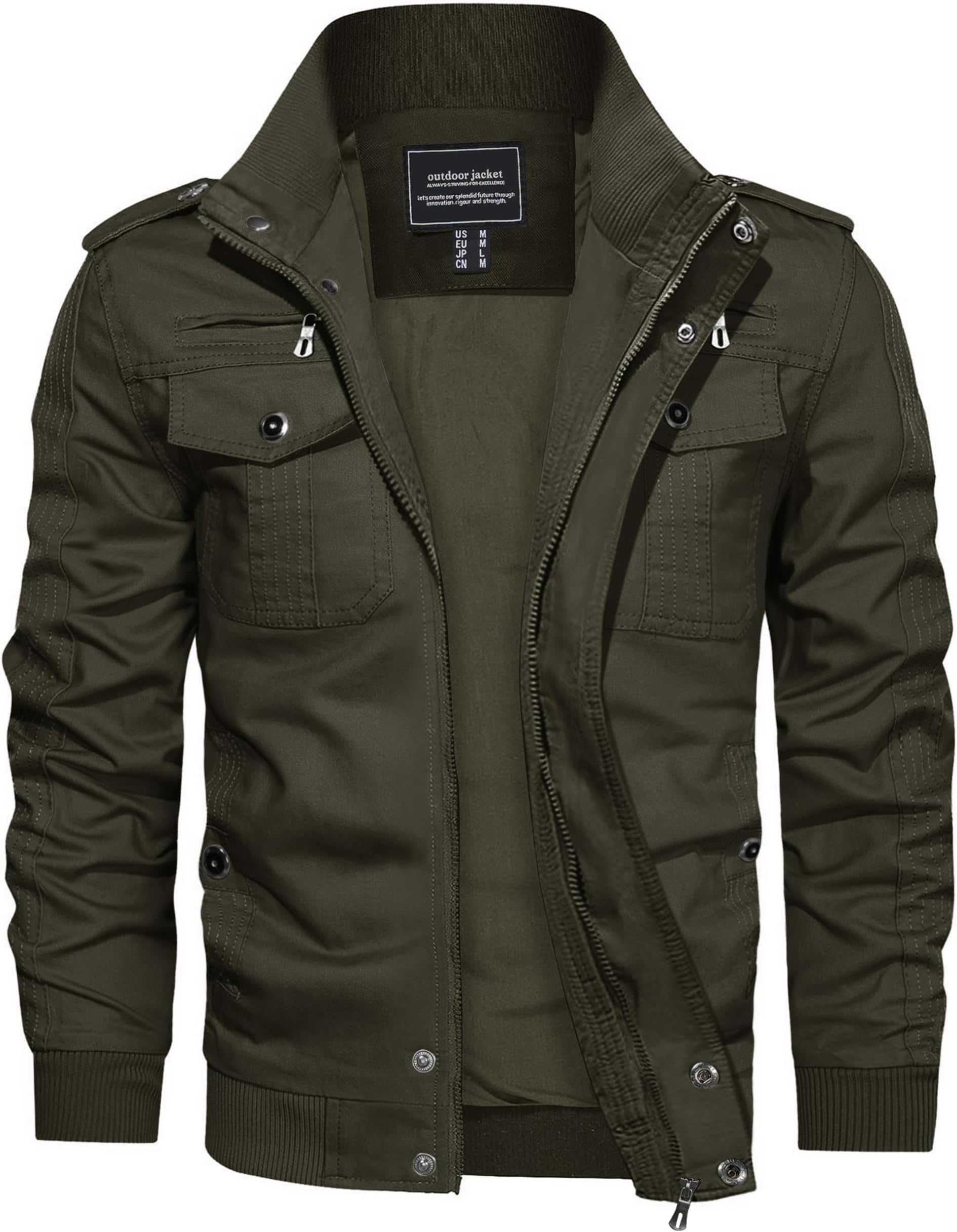 Men's Spring Fall Casual Windbreaker Jacket Cargo Stand Collar Military Bomber Jackets Coat