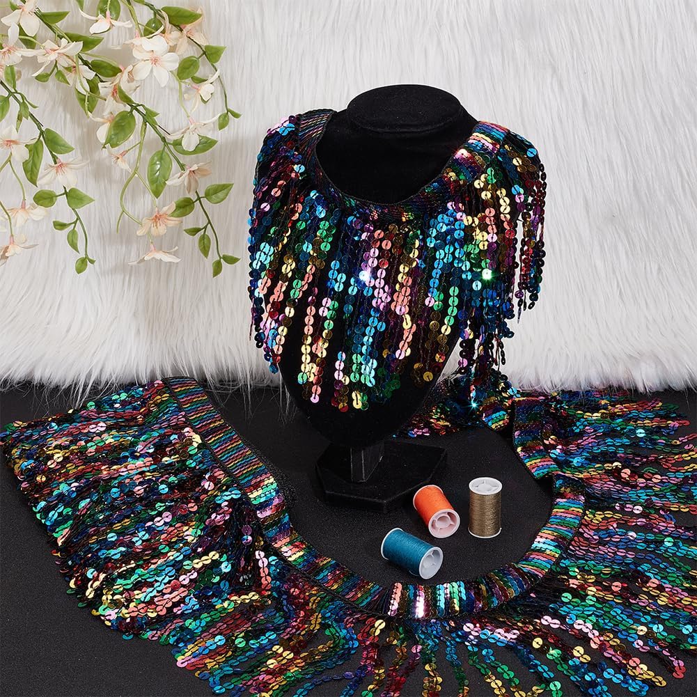 FINGERINSPIRE 10 Yards Sequins Fringe Trim 9.4inch Wide Colorful Sequin Tassel Fringe Trim Sequin Tassels Sewing Trim for DIY Craft Latin Dress Clothing Embellishment Costumes Garment Curtain Decor