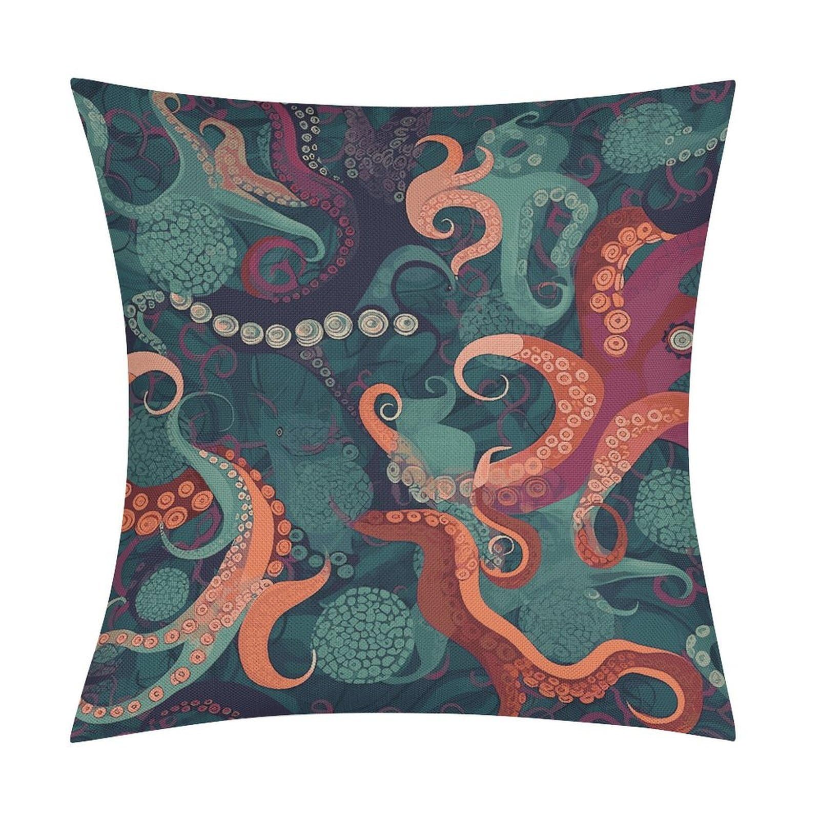 FekiLoot Abstract Octopus Throw Pillow Cover Soft Square Cushion Case Farmhouse Cushion Cover Decorative Pillow Cover Modern Pillowcase for Sofa Living Room Bed Home Decor 18x18 Inch