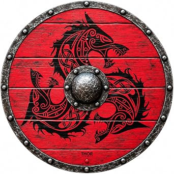 THOR INSTRUMENTS Medieval Larp Warrior Wood & Steel Viking Round shield Dragon Shield 30" Rustic Vintage Home Decor Gifts