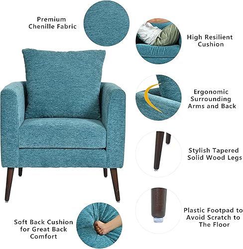 Miniatura 10 de Setawix Silla decorativa de barril, sillón tapizado de chenilla, silla redonda moderna de mediados de siglo, cómoda silla con brazo de barril de