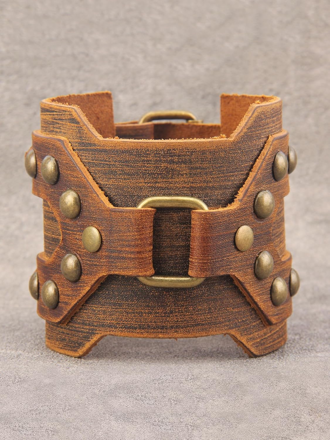 JAOYU Punk Leather Cuff Bracelet Goth Leather Wristband Rock Bracelet Biker Bracelet for Men Leather Armband Black Handmade Jewelry - Image 2