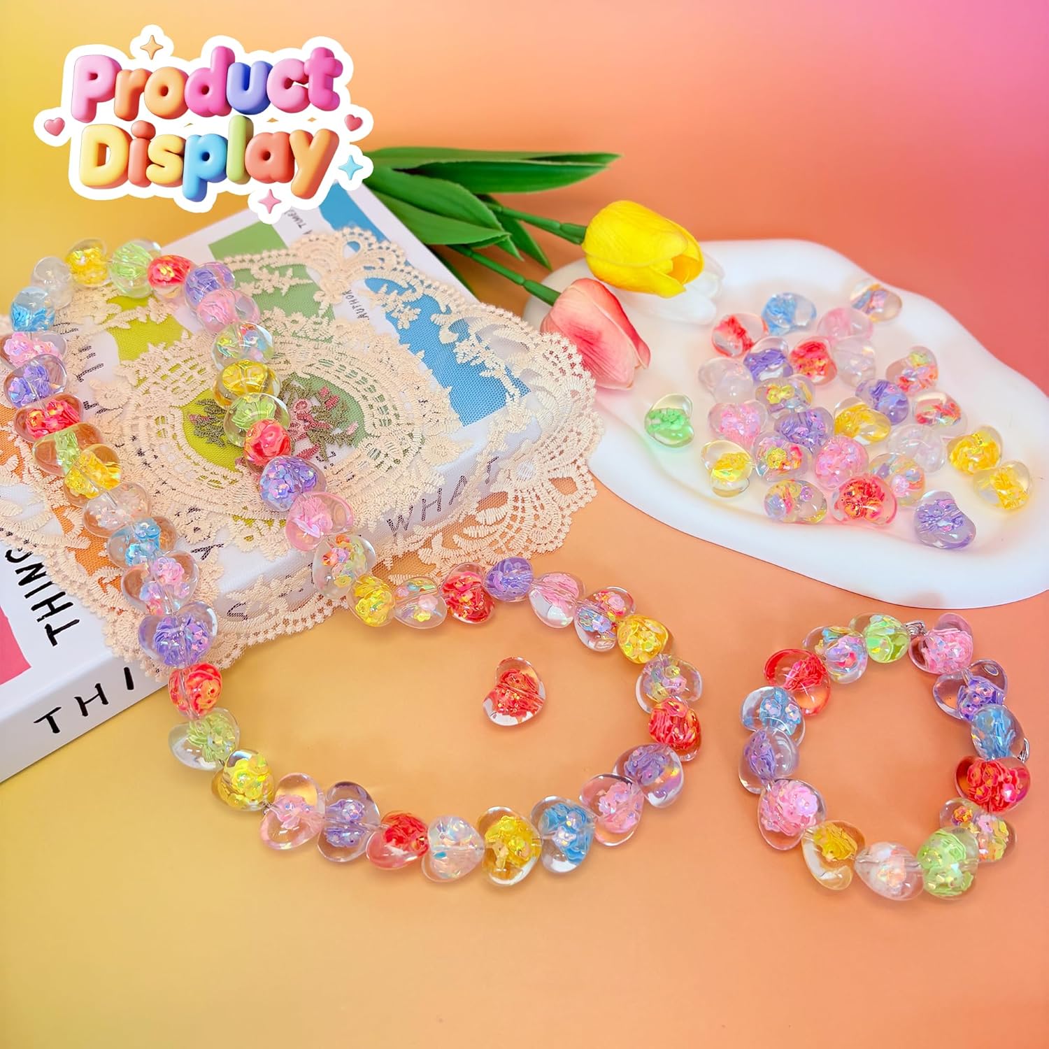 30pcs 24mm Acrylic Heart Beads with Colorful Flowers Bulk Cute Spacer Beads for Jewelry Making Pens DIY Bracelets Necklaces Keychains - Image 7