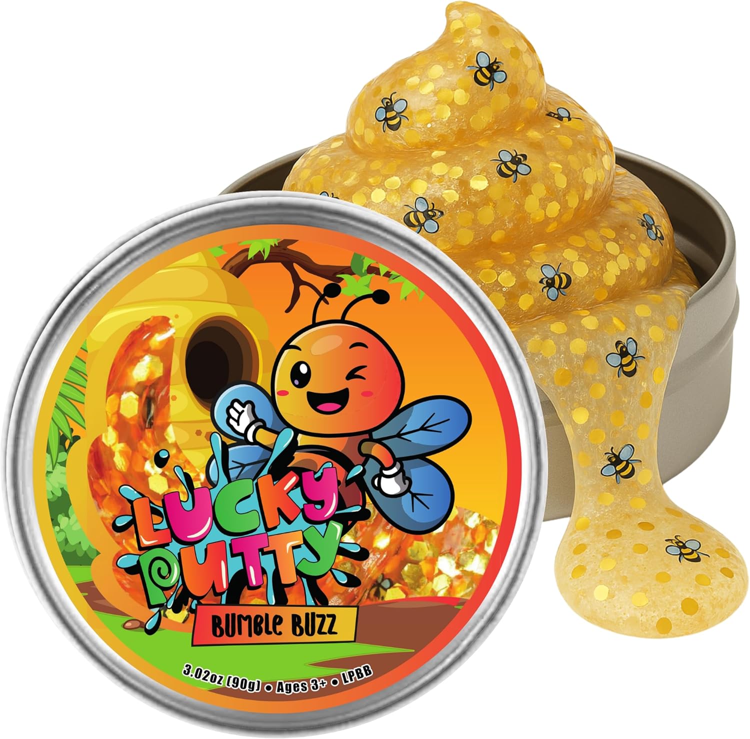 Bumble Buzz Clear Putty, 3.2 oz, Golden Hexagon Glitter with Bee Pieces