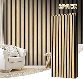 2-Pack 3D Wood Slat Acoustic Panels – Soundproofing & Noise-Absorbing Wall Decor, Natural Oak Finish, 47.3"x23.6" – for Living Room & Home Office