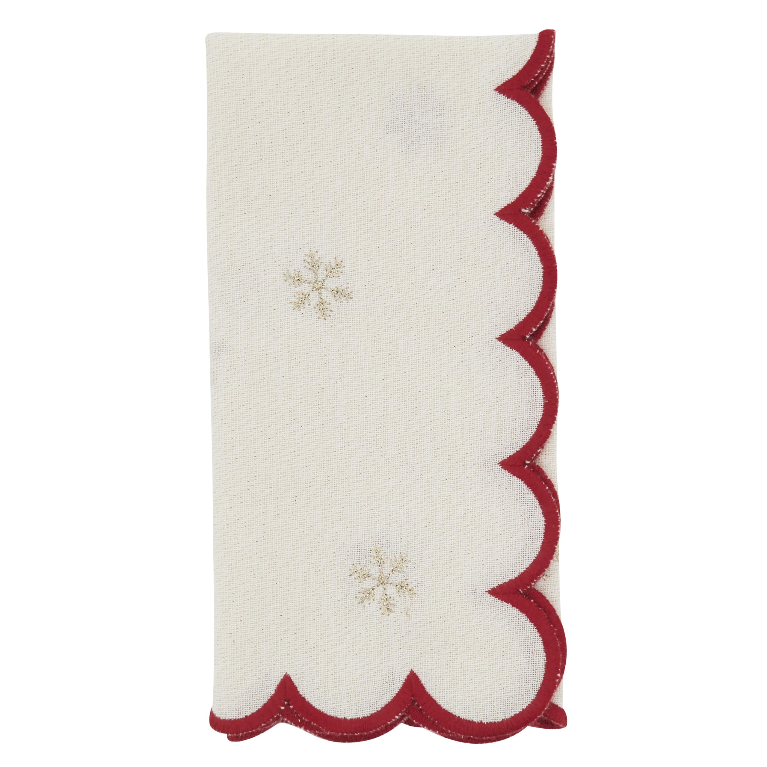 SARO LIFESTYLE Holiday Snowflake Scalloped Dinner Napkins (Set of 4) - Embroidered Christmas Cloth Napkins for Festive Table Setting, Holiday Entertaining, and Seasonal Décor, 20"x20", Natural