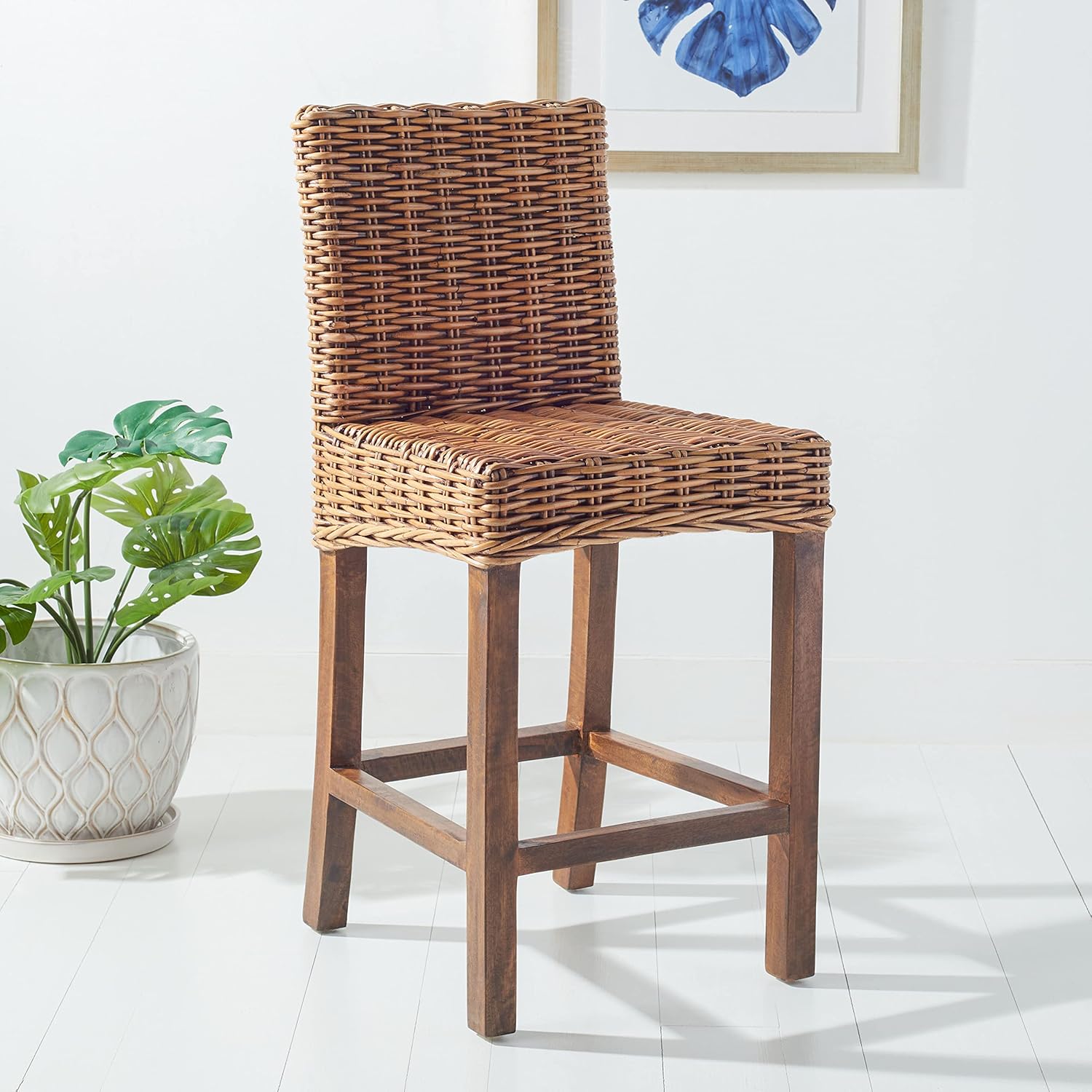 Safavieh Home Tobie Honey Brown Wash Rattan 24-inch Counter Stool