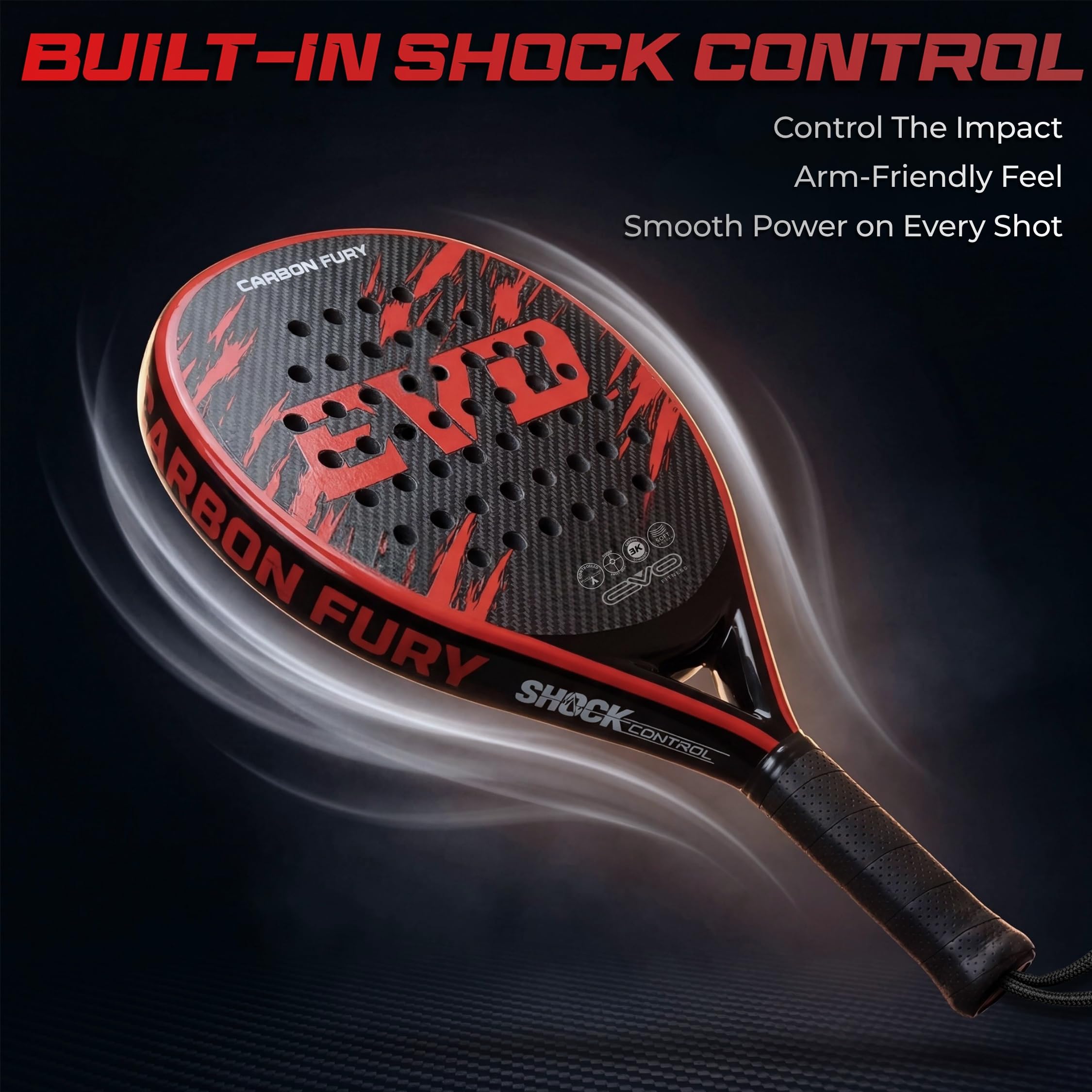 EVO Fitness Racchetta da padel in fibra di carbonio – Nucleo in schiuma EVA morbida per il massimo controllo – 350 g leggero racchetta da paddle per adulti – Extra Large 525 cm² superficie della testa