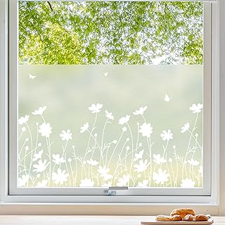 Fensterfolie Blickdicht Sichtschutzfolie Fenster Blumenmuster Milchglasfolie Selbstklebend Statisch Folie ohne Klebstoff Klebefolie Fenster für Bad, Büro, Küche