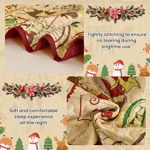 Miniatura 6 de Drucon Juego de edredón de Navidad, reversible, diseño de copos de nieve, ciervos rojos, a cuadros, con 2 fundas de almohada para todas las