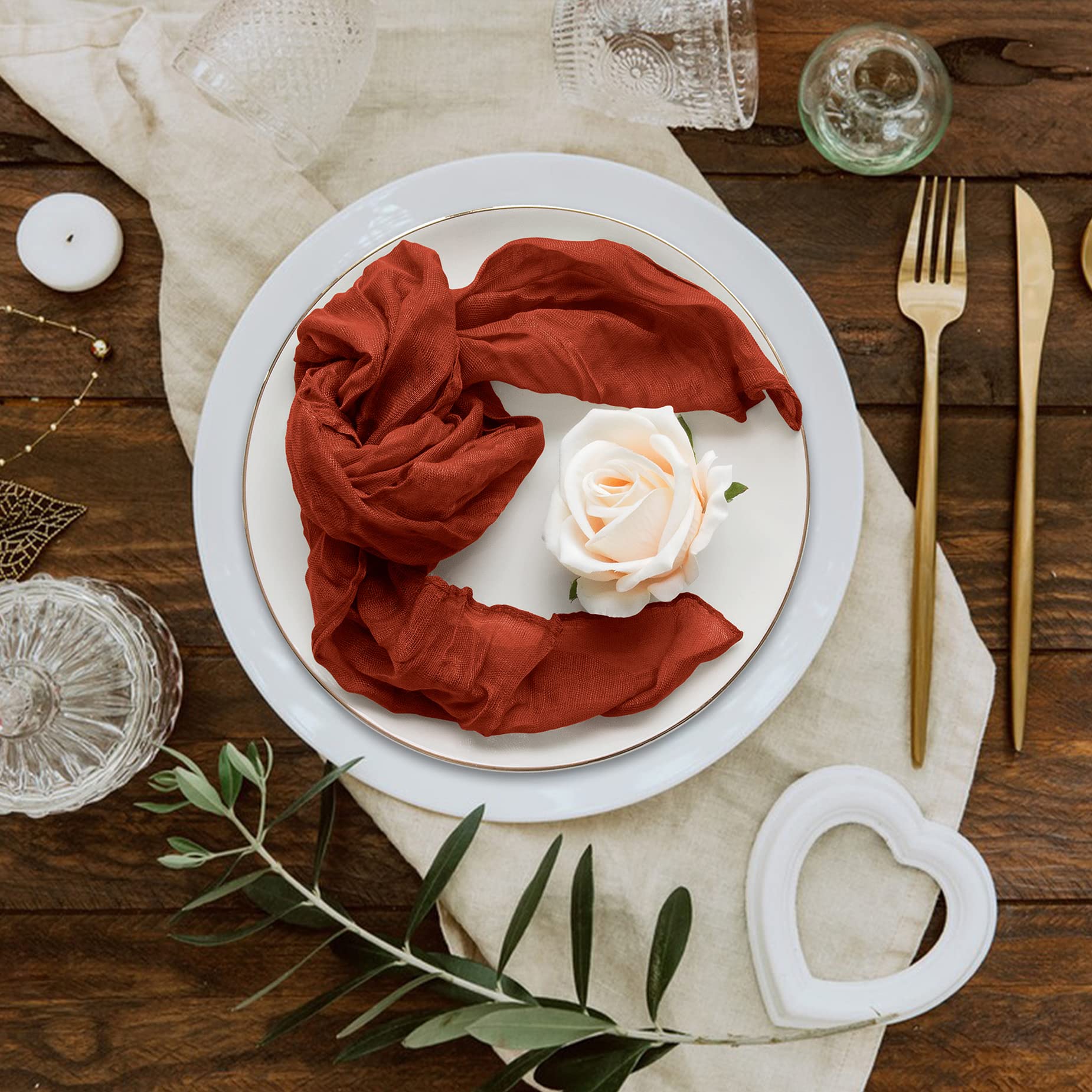 12 Pack Terracotta Cheesecloth Napkins 20×20 Inches Gauze Fabric Cloth Table Napkins with Wrinkle Multipurpose Bulk for Dinner Wedding Party Home Decor