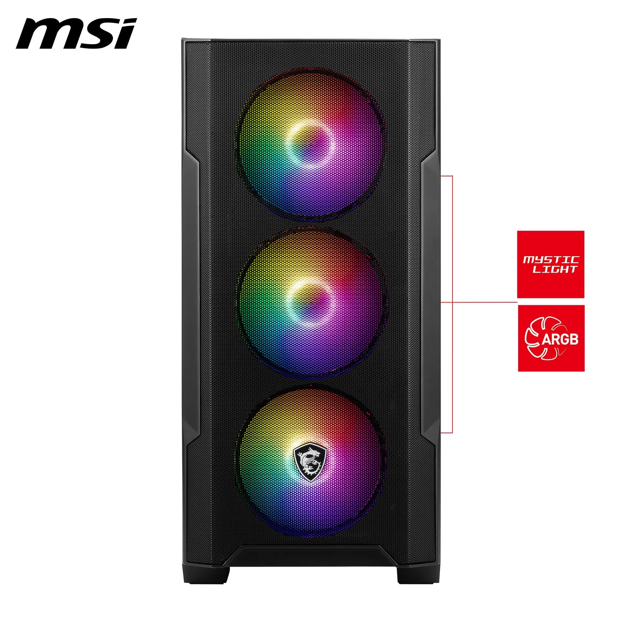 MSI MAG Forge M100R Boîtier PC Mini-Tour - Verre trempé, capacité Micro-ATX et Mini-ITX, Panneau Avant en Maille, 4 Ventilateurs ARGB de 120 mm avec contrôleur Hub, Filtre Anti-poussière magnétique