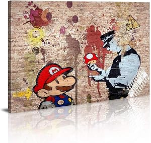 Canvas prints Framed Wall Decor Banksy Art Wall Art for Bedroom Artwork Colorful Figure Street Graffiti 16"x24" Wall Decor Pics for Living Room Decor Ready to Hang