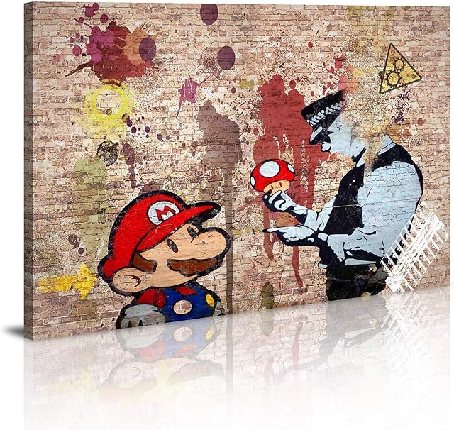 Canvas prints Framed Wall Decor Banksy Art Wall Art for Bedroom Artwork Colorful Figure Street Graffiti 16"x24" Wall Decor Pics for Living Room Decor Ready to Hang