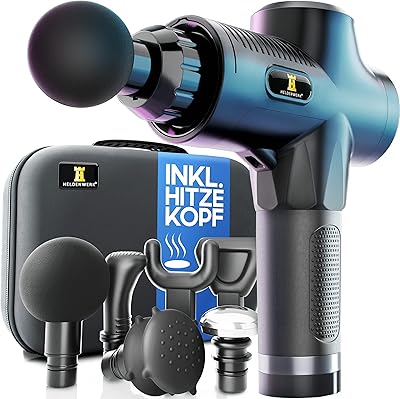 HELDENWERK Massagepistole inkl. 7 Massageköpfen & 30 Geschwindigkeiten, mit USB-C Anschluss und Hitzekopf I Muskel Massagegerät, Massagegun, Muskelmassagepistole, Muskelpistole