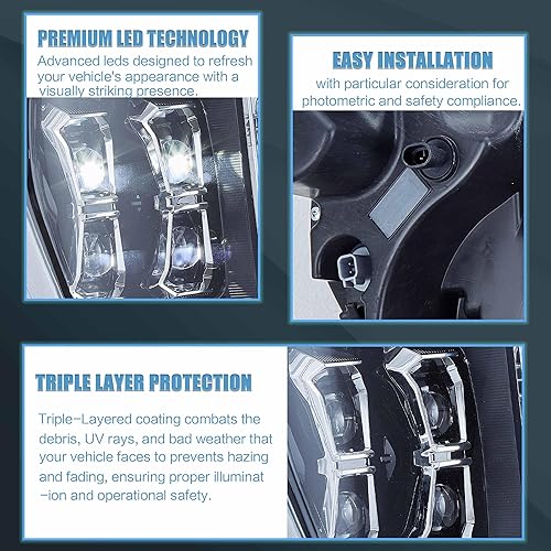 Miniatura 20 de VLAND Conjunto de faros delanteros para Ford F150 2021-2023 14ª generación XL, XLT, Lariat, Tremor, Raptor, King Ranch, Platinum, Limited, Reflector