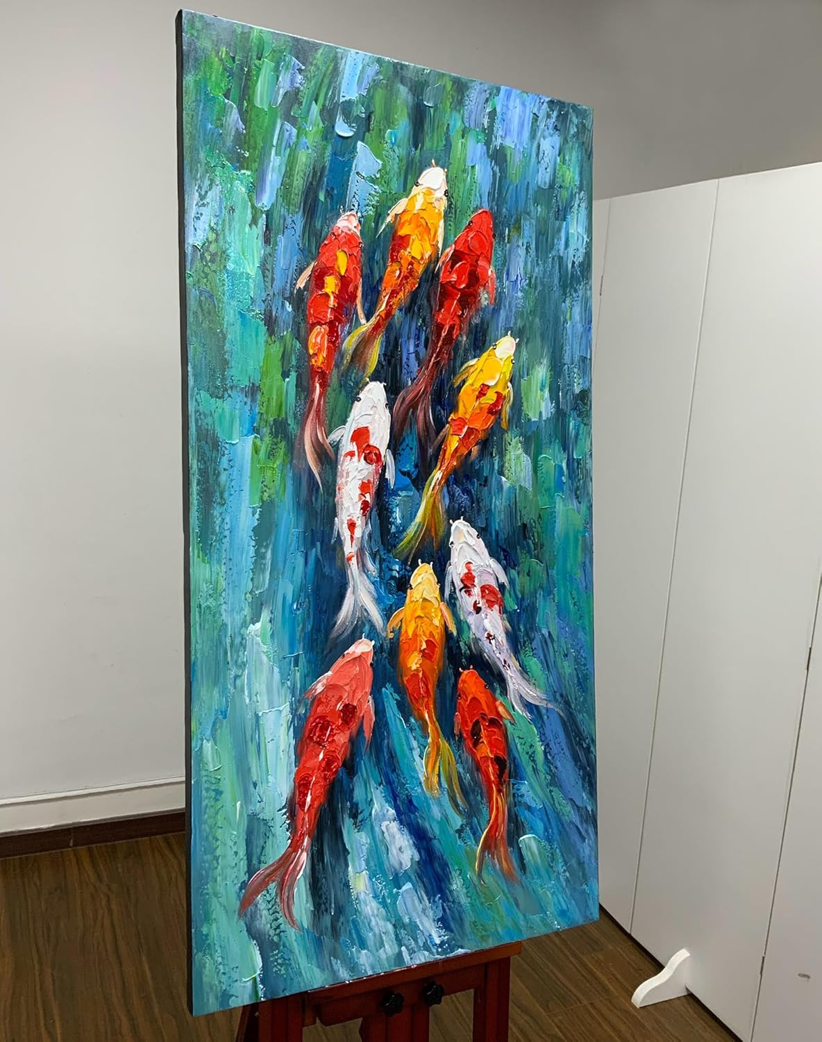 Yotree Wall Art, 24x48 Inch Paintings Oil Hand Painting Colors Fishes Painting 3D Hand-Painted On Canvas Abstract Artwork Art Wood Inside Framed Hanging Wall Decoration Abstract Painting