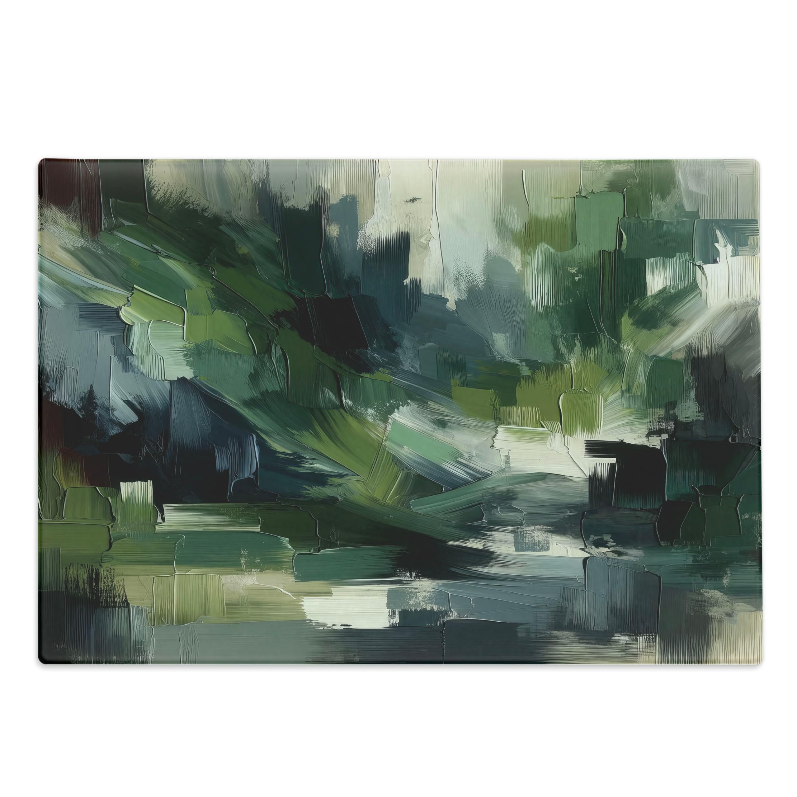 Ambesonne Dark Green Cutting Board, Simple Abstract Painting Style Brush Strokes with Deep Nature Colors, Decorative Tempered Glass Cutting and Serving Board, Small Size, Blue Grey and Eggshell