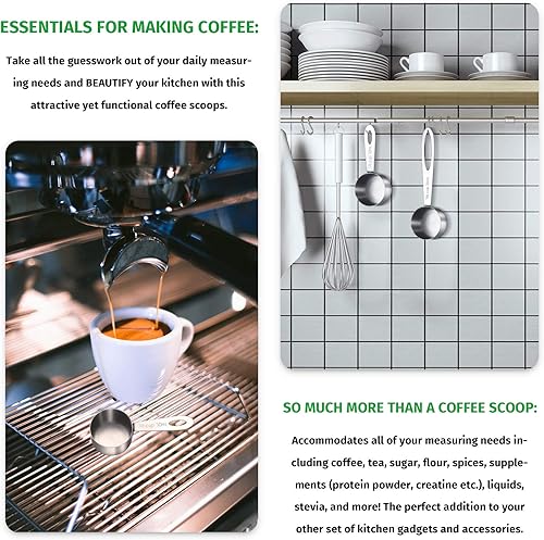 Miniatura 3 de Geiserailie 4 cucharadas de café de acero inoxidable, 2 cucharadas de medición de café, incluye 2 cucharadas de mango corto, 2 asas largas para té,