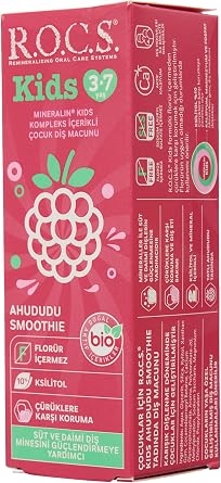 ROCS Kids 3-7 Years Old Raspberry Smoothie Taste Fluoride-Free Toothpaste 45G